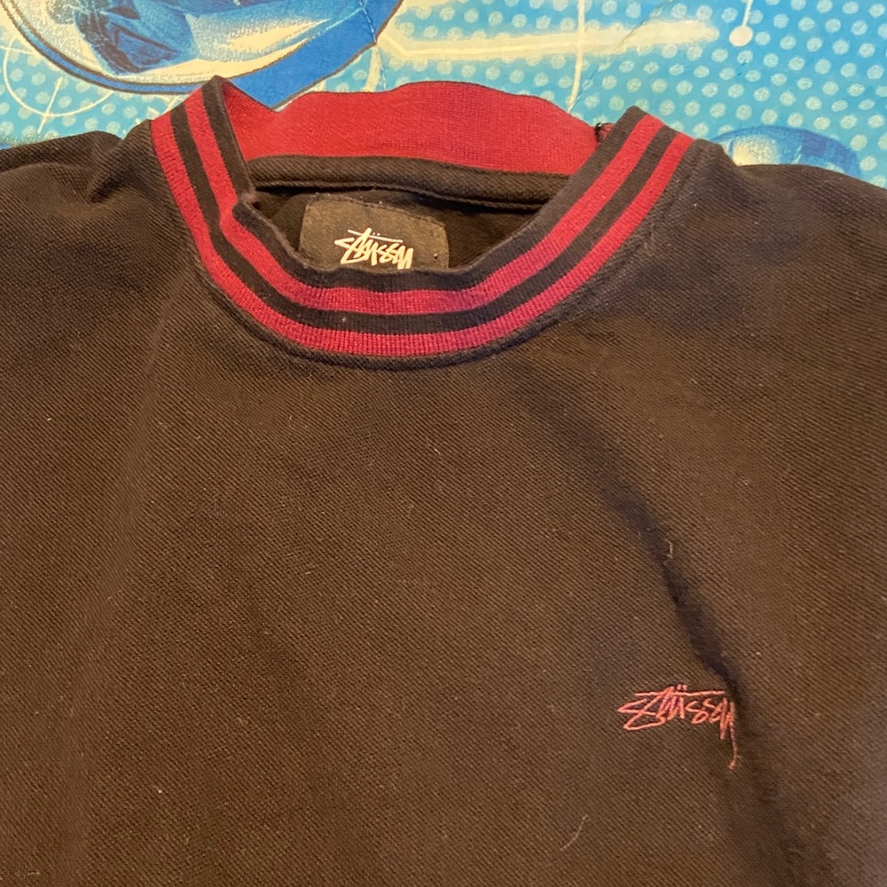 Stussy Black Crewneck Sweater with Red Details size Medium